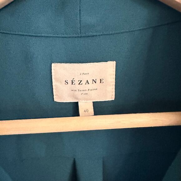 Sezane Abelia Blouse Bottle Green Sz 40 (US Large) Surplice - Picture 5 of 6